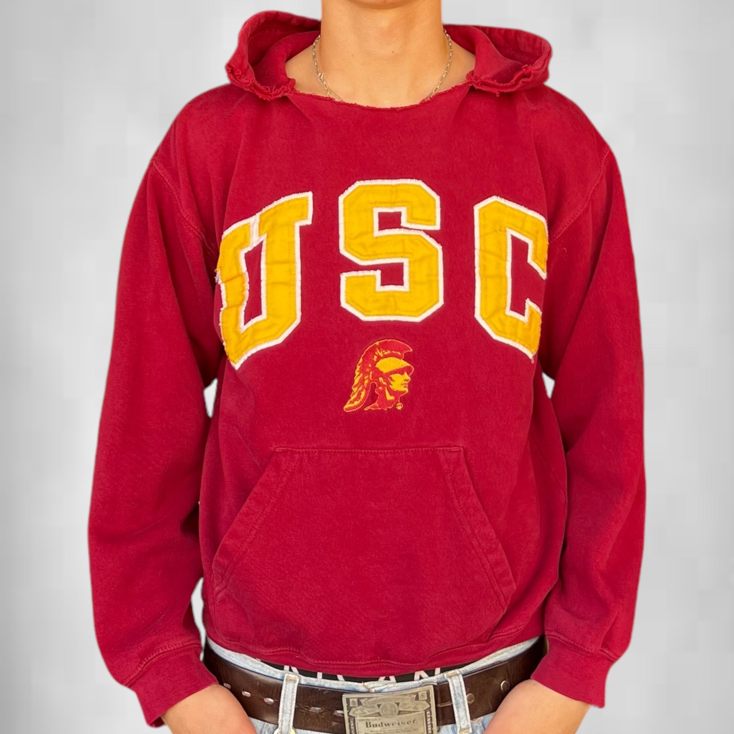 VINTAGE USC TROJANS SINGLE on sale STITCH RED GREEK WEEK HOODIE 1984 SWEATSHIRT SZ S