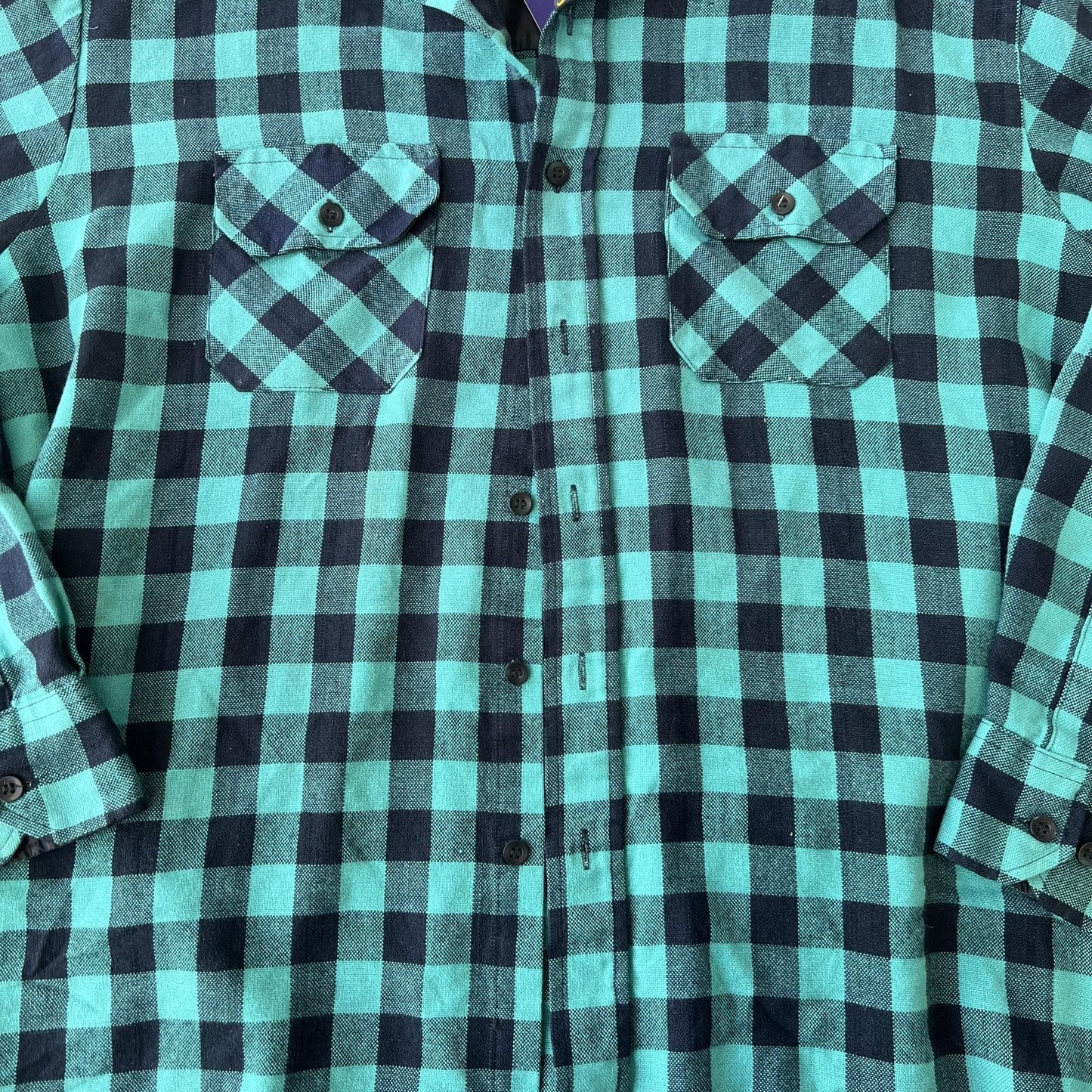Dickies Shirt Mens Large Green Black Plaid Flannel Lined Workwear Made Korea