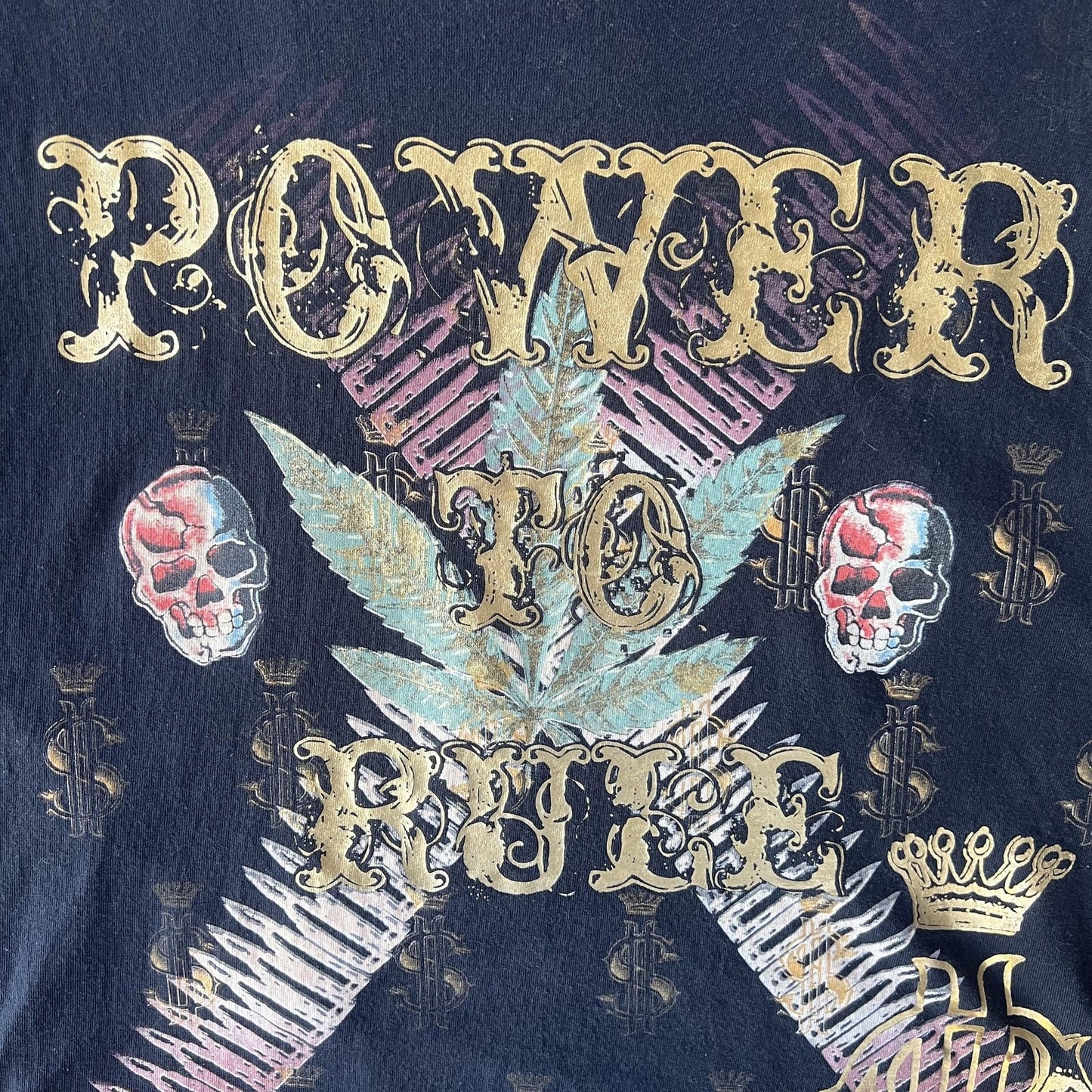 Vintage Y2K Dr Hood Black Power To Rule Graphic Skull Tee