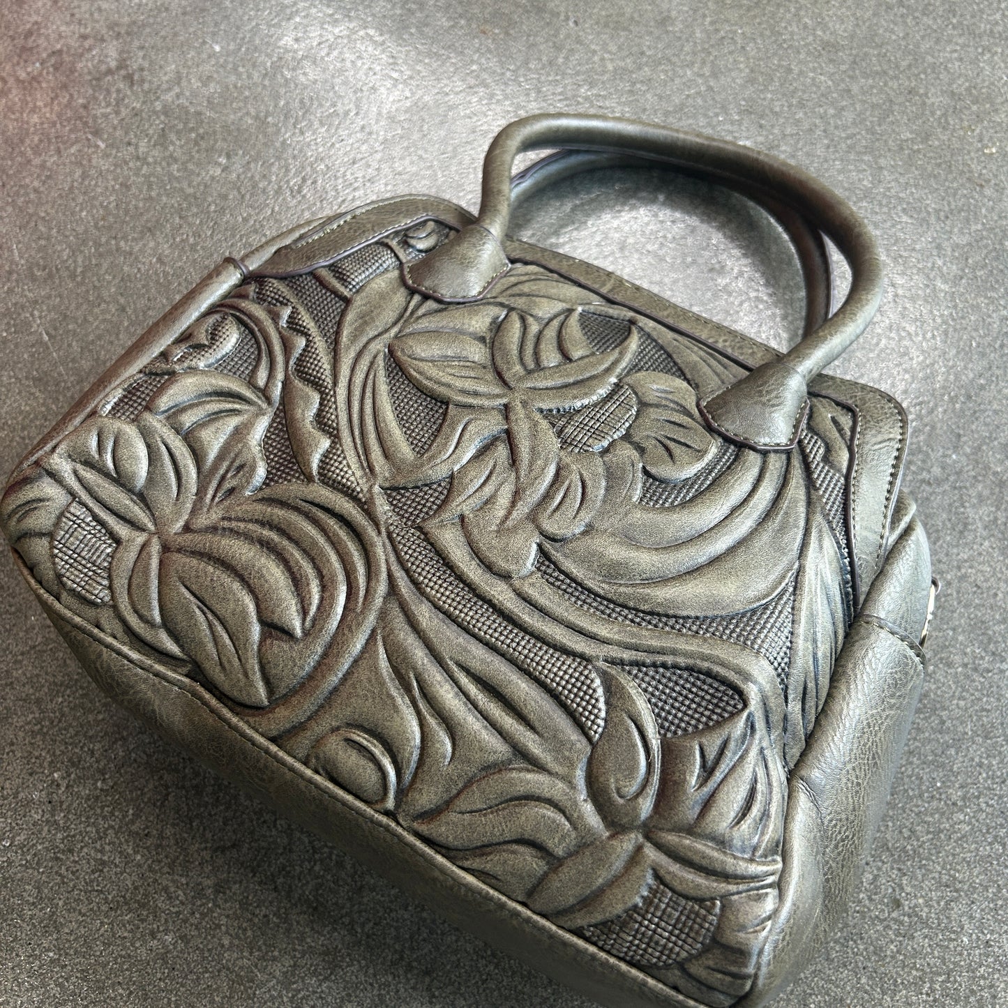 Vintage Olive Green Flower Embossed Purse