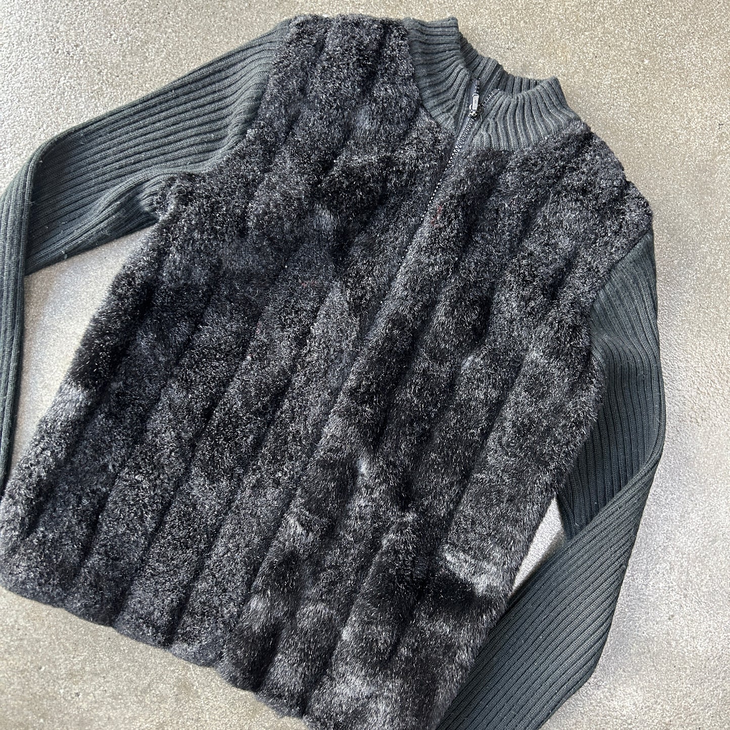 Vintage Faux Fur Zip Up Sweater