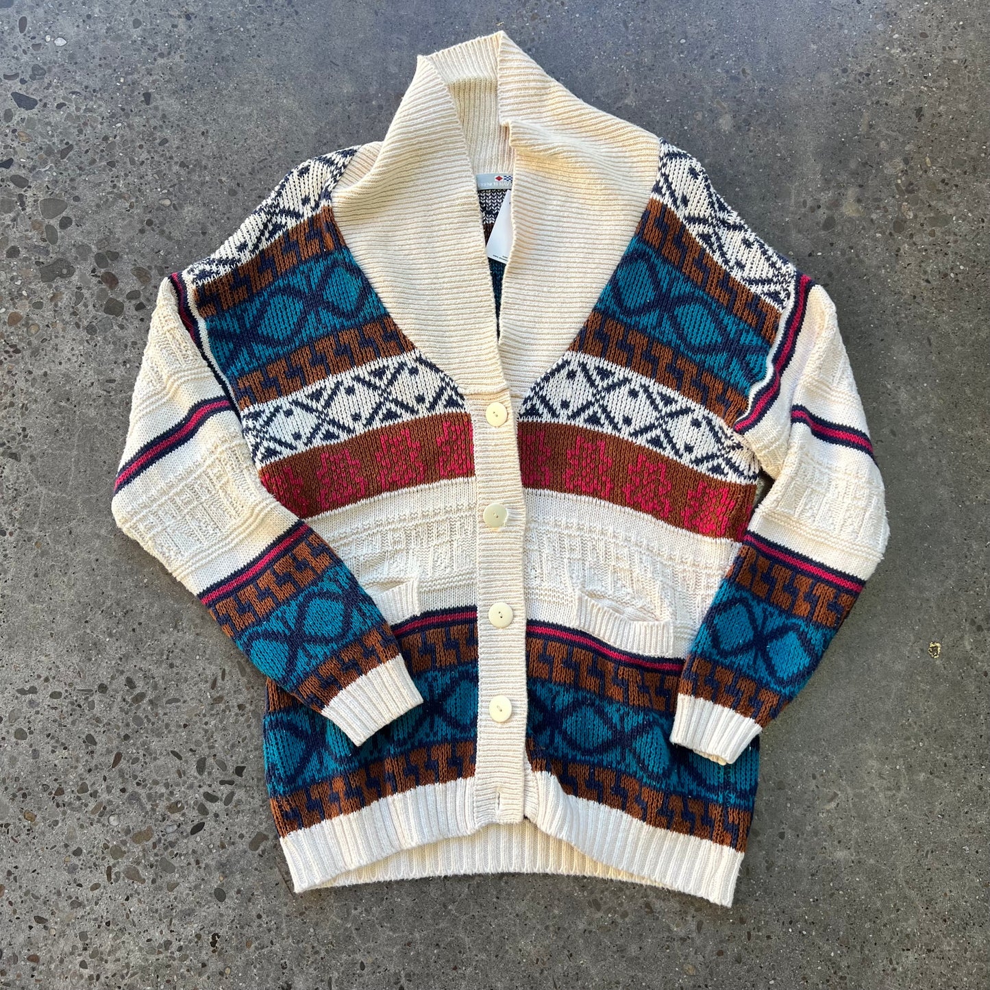 Vintage French Navy Patterned Cardigan