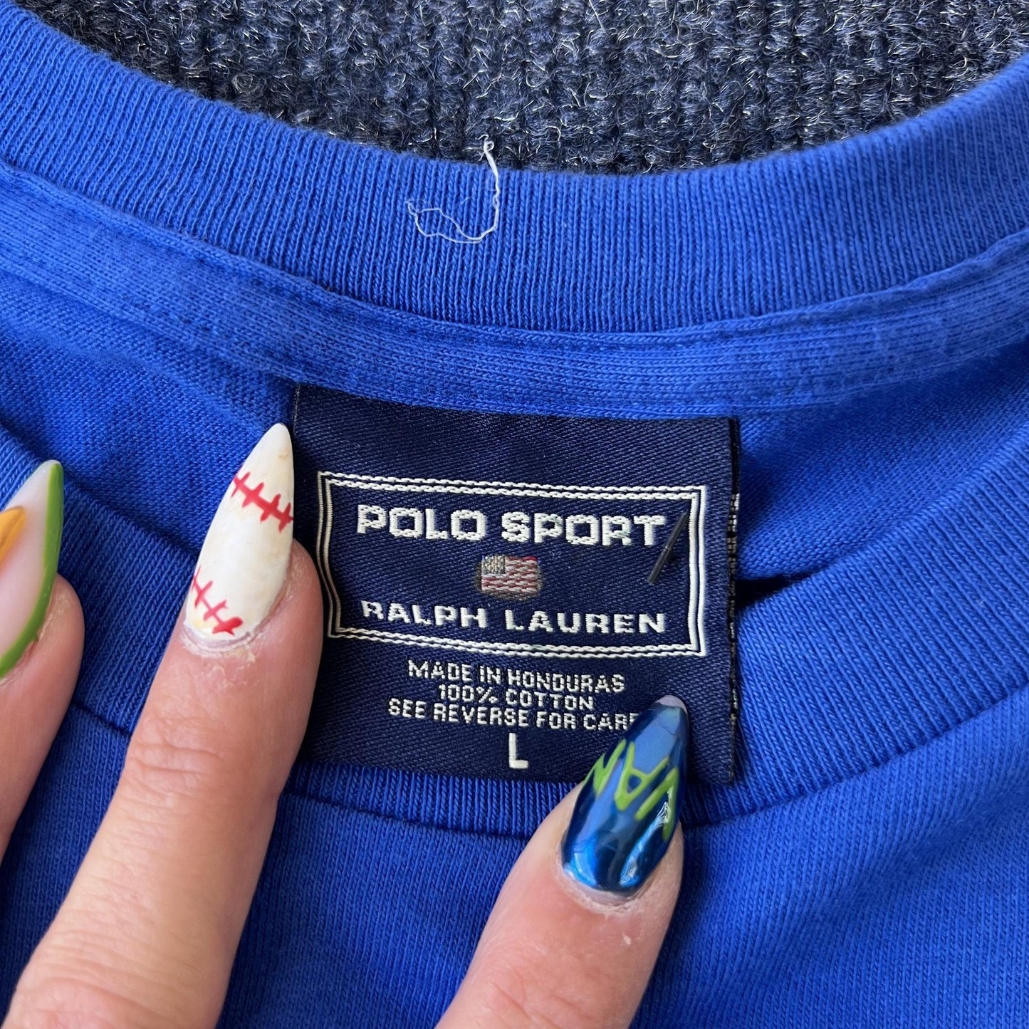 Polo Sport Ralph Lauren Shirt Mens Large Blue Spell Out USA Flag Classic Tee Top