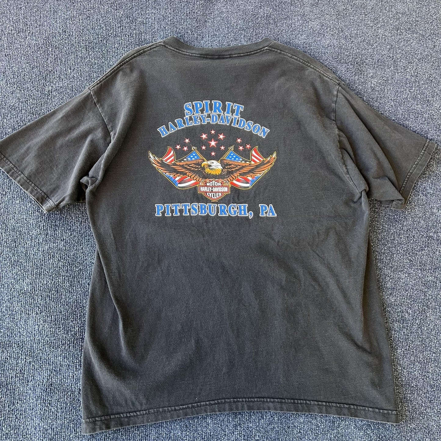 Vintage 2003 Harley Black Eagle Flag Tee