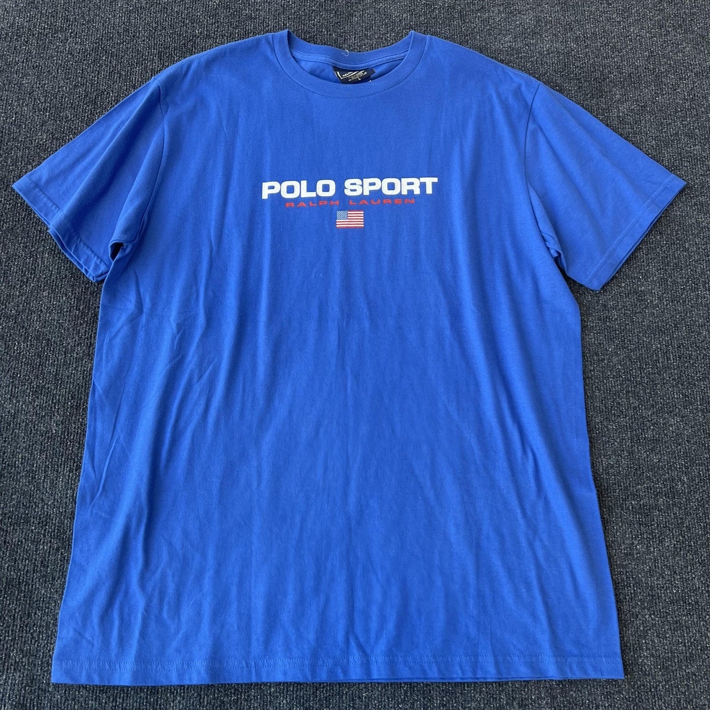Polo Sport Ralph Lauren Shirt Mens Large Blue Spell Out USA Flag Classic Tee Top