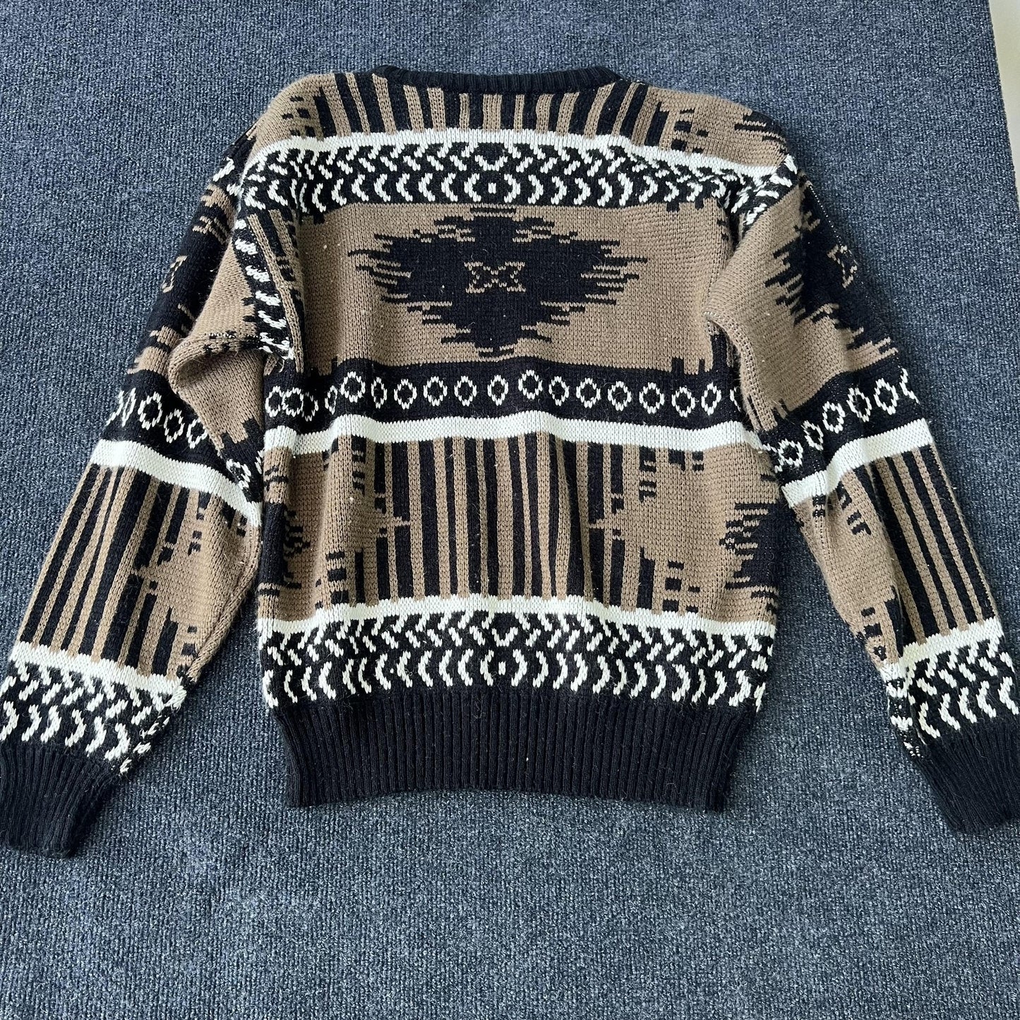 Vintage 90s Aztec Knit Leather Patch Sweater