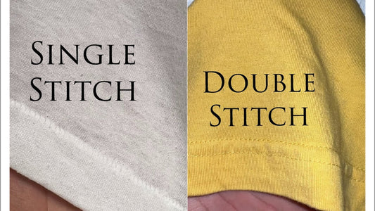 This photo shows the difference between a single stitch hem and a double stitch hem.