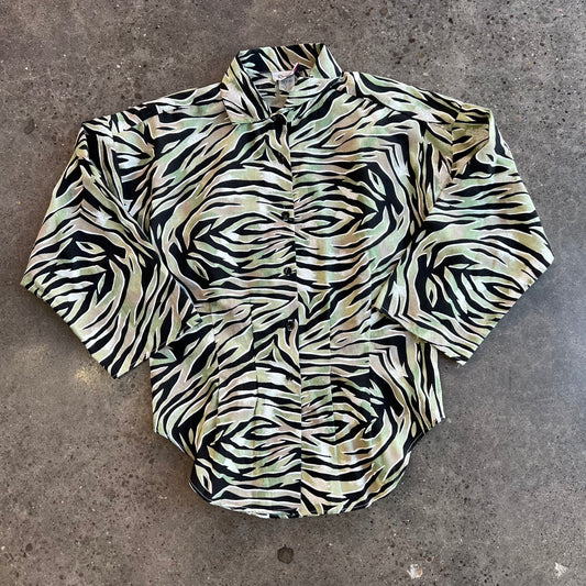 Vintage Rhapsody Tiger Print Cinched Button Up