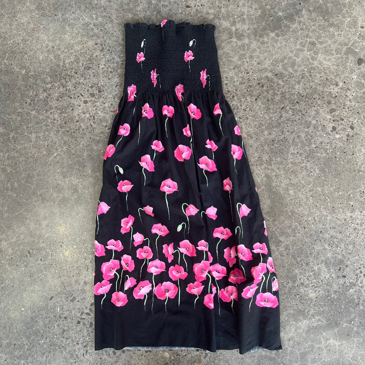 Vintage Black Floral Strapless Dress