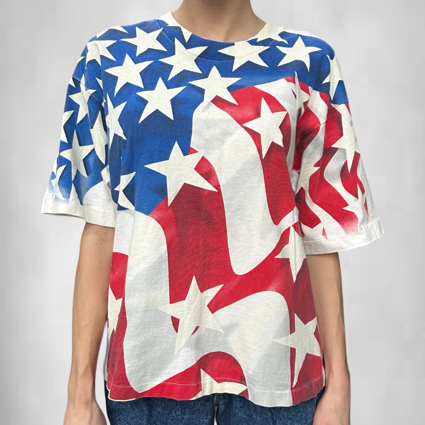 Vintage Liquid Blue American Flag All Over Print Tee