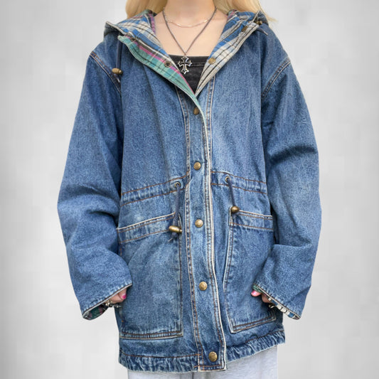 Vintage Current Seen Plaid Jean Jacket