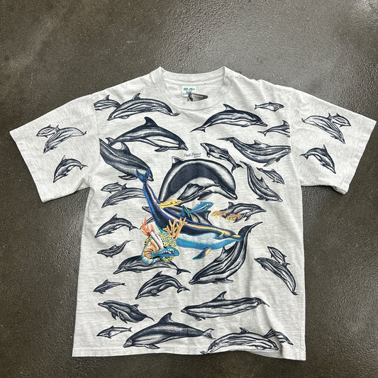 Vintage 90s Dolphin All Over Print Single Stitch Mexico Tee
