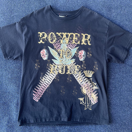 Vintage Y2K Dr Hood Black Power To Rule Graphic Skull Tee
