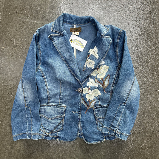 XOXO Y2K Floral Embroidered Denim Jacket