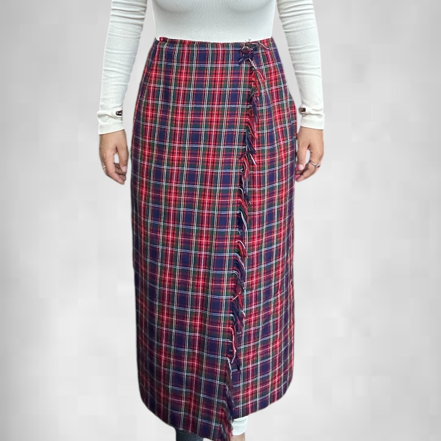 Vintage Tribal Sportswear Plaid Maxi Skirt