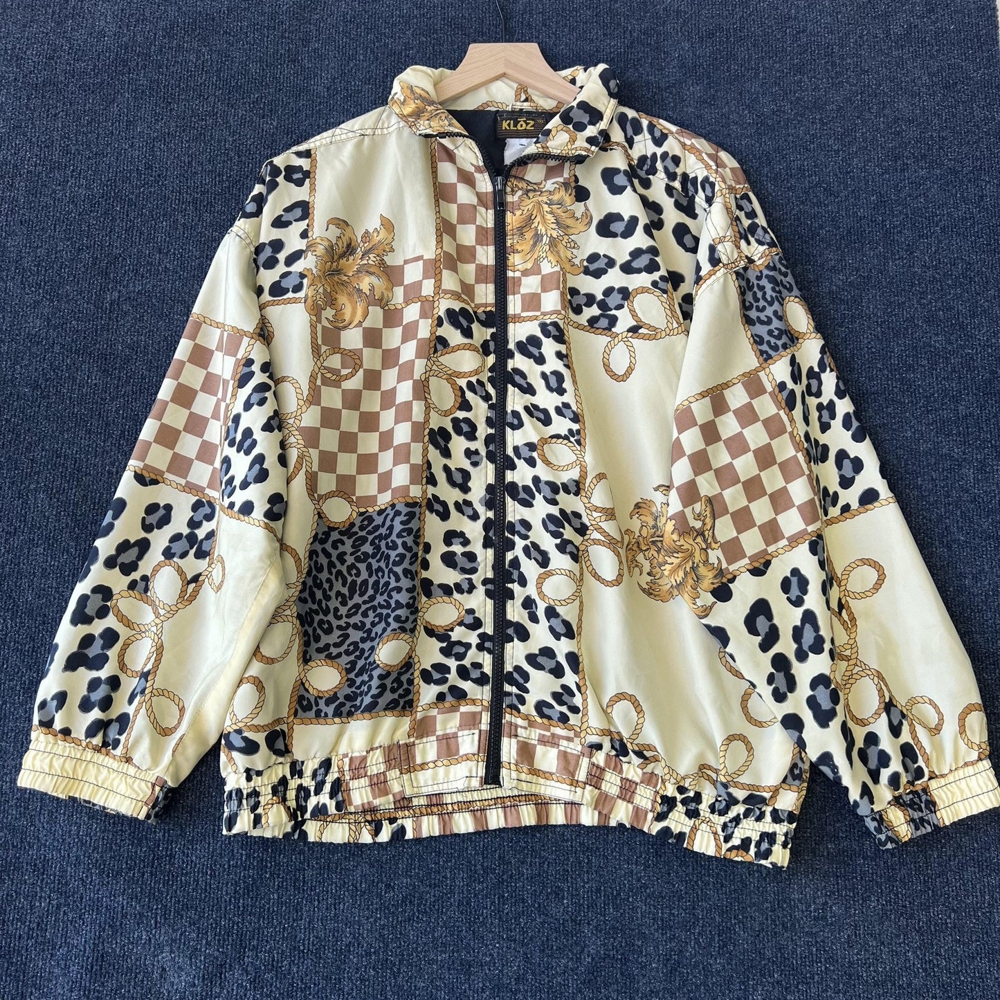 Vintage 90s Animal Print Checkered Windbreaker