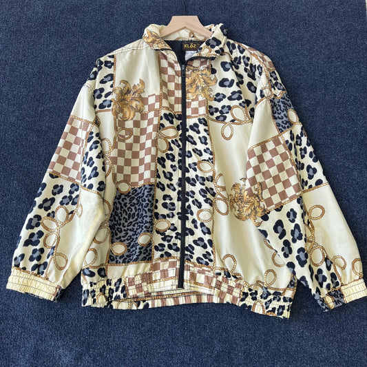 Vintage 90s Animal Print Checkered Windbreaker