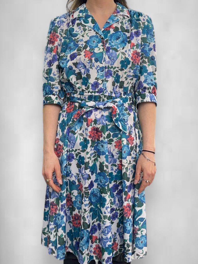 Vintage Floral Polyester Dress