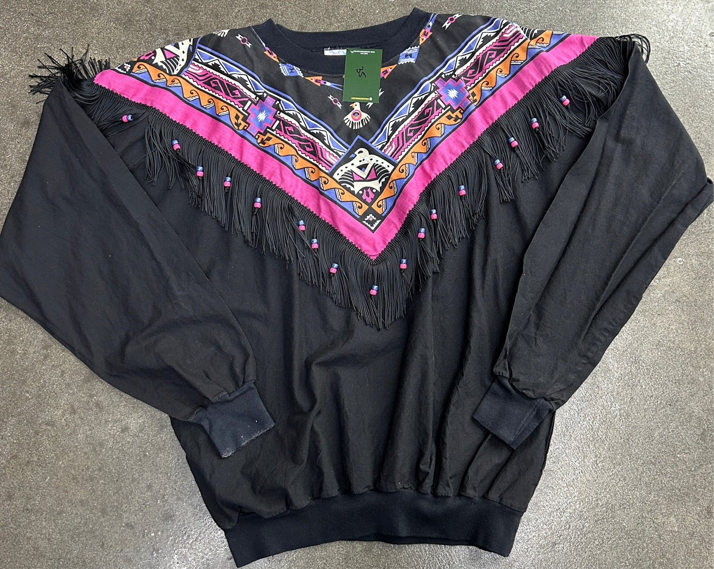 Vintage Tribal Beaded Fringe Crewneck