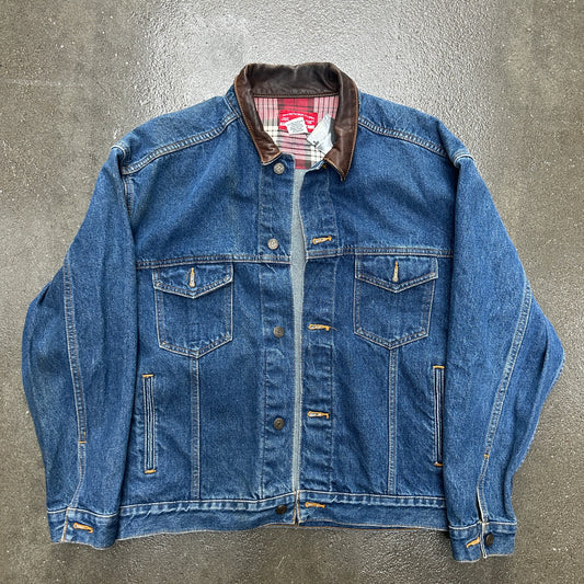Vintage Marlboro Bomber Denim Jacket With Leather Collar