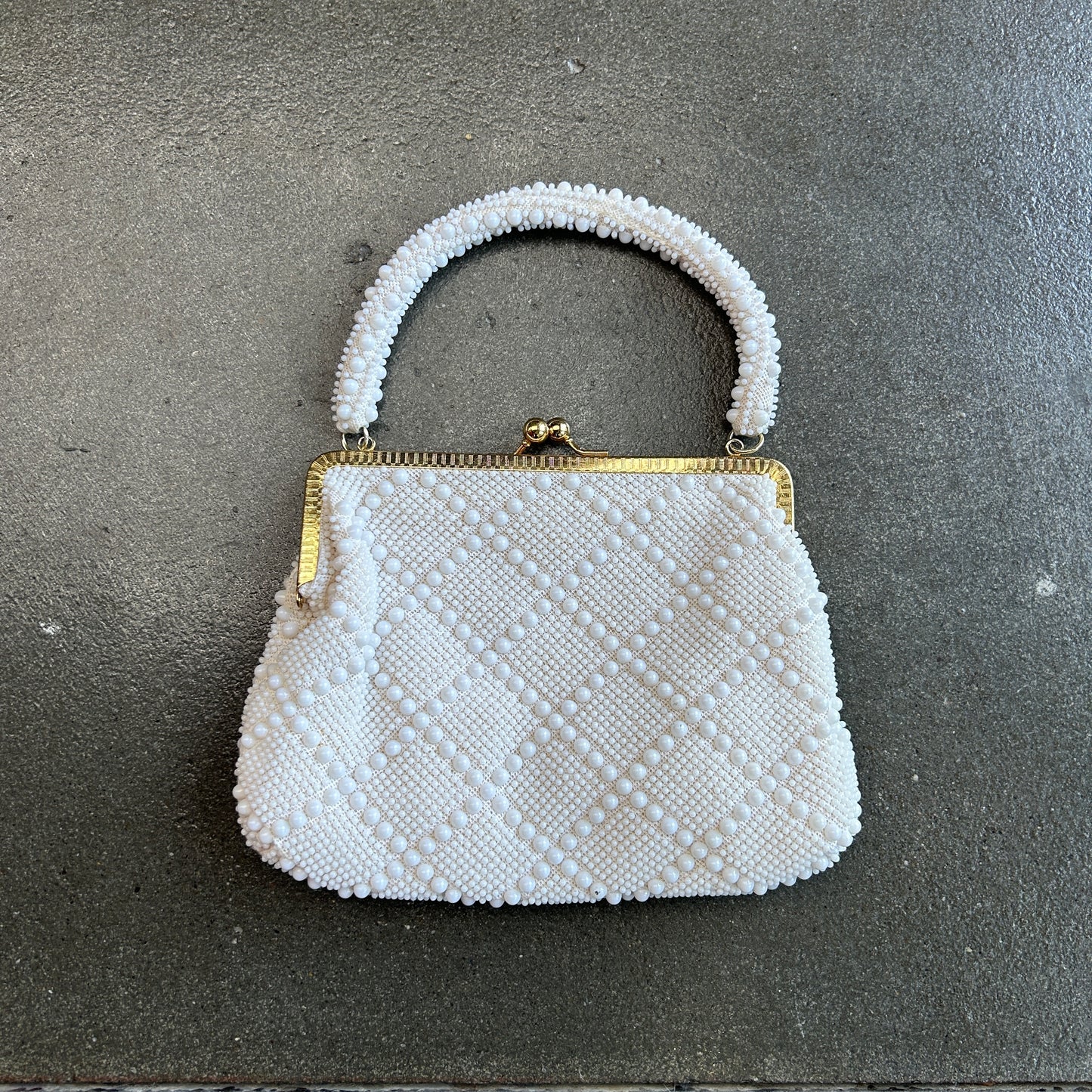 Vintage White Beaded Purse With Gloves