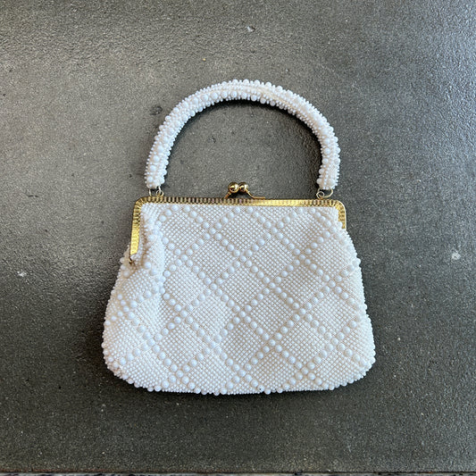 Vintage White Beaded Purse With Gloves