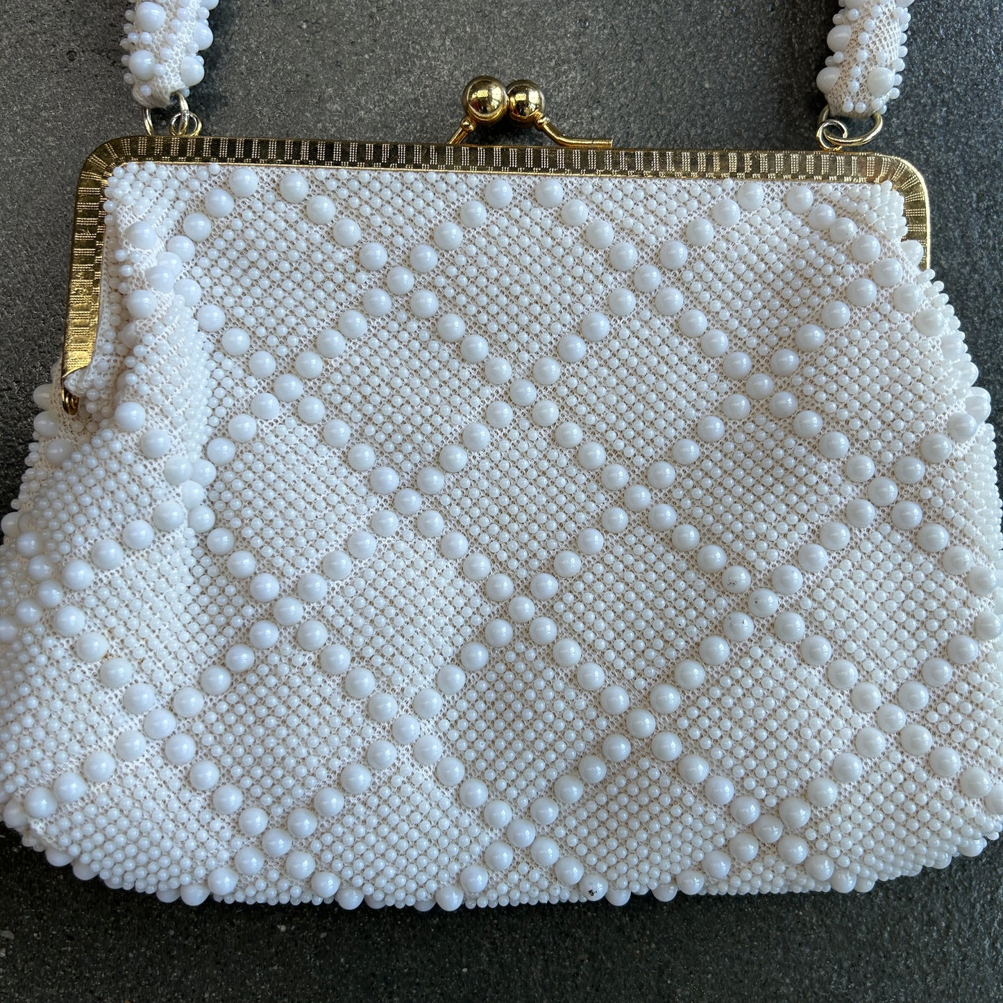 Vintage White Beaded Purse With Gloves