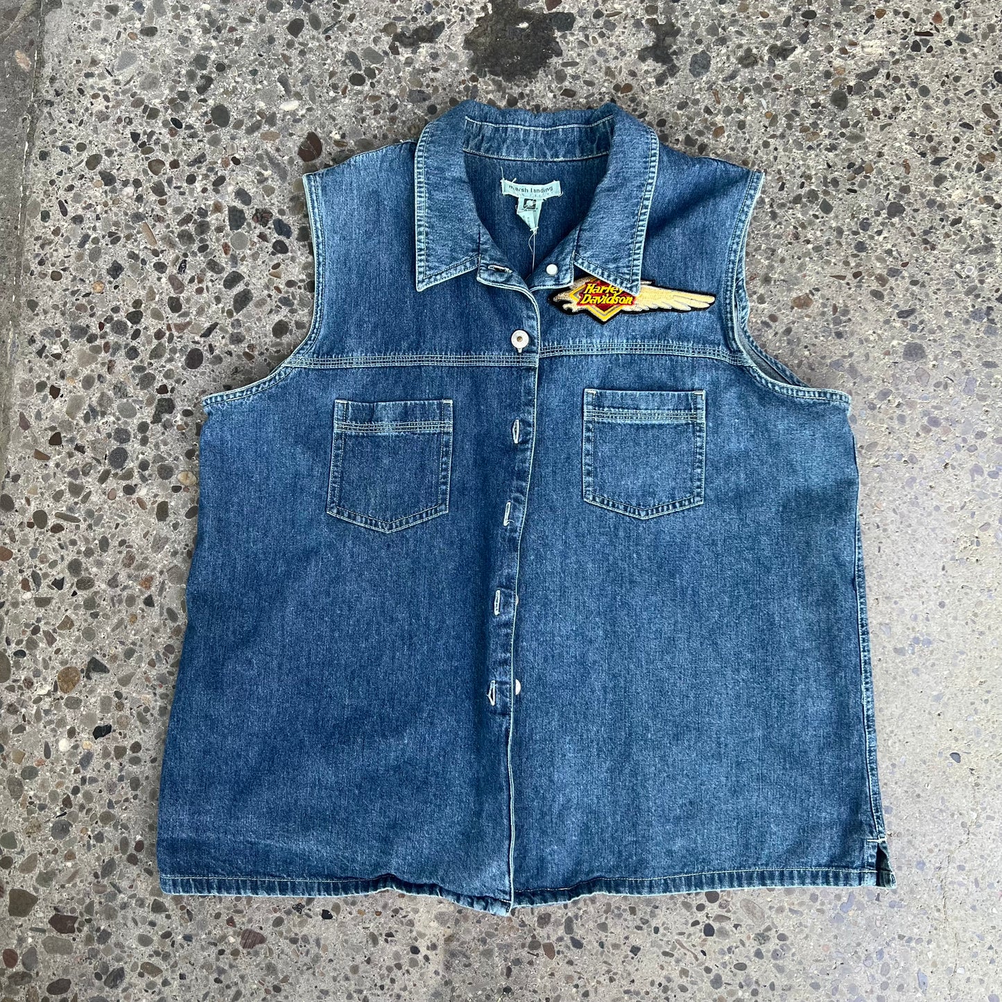 Vintage Harley Davidson Marsh Landing Denim Vest