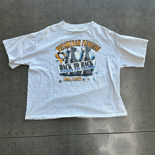 Vintage 1991 Pittsburgh Penguins Back 2 Back Stanley Cup Champs Tee