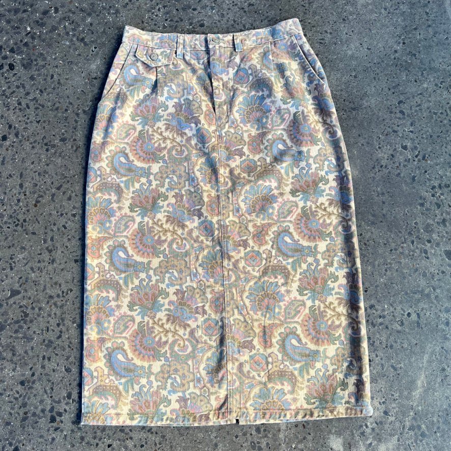 Vintage Paisley Print Jean Skirt