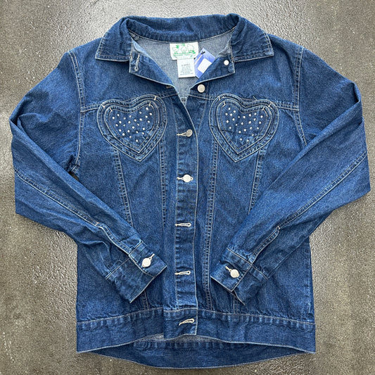 Vintage Quacker Factory Bedazzled Heart Denim Jacket