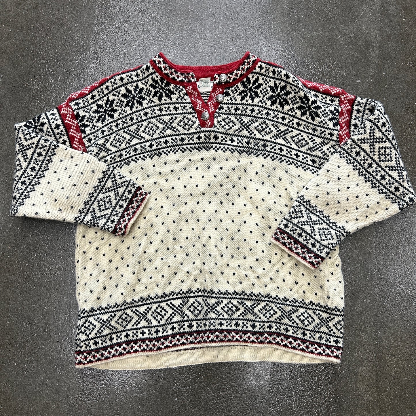 Vintage LL Bean Quarter Button Snowflake Print Sweater