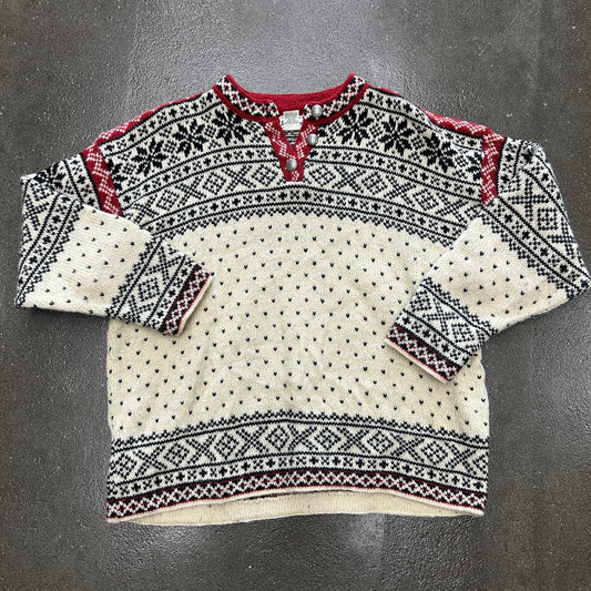 Vintage LL Bean Quarter Button Snowflake Print Sweater