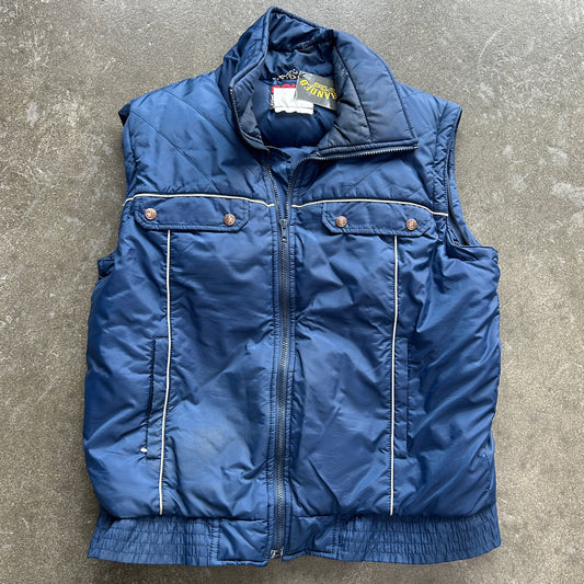 Vintage Blue Button Detail Puffer Vest