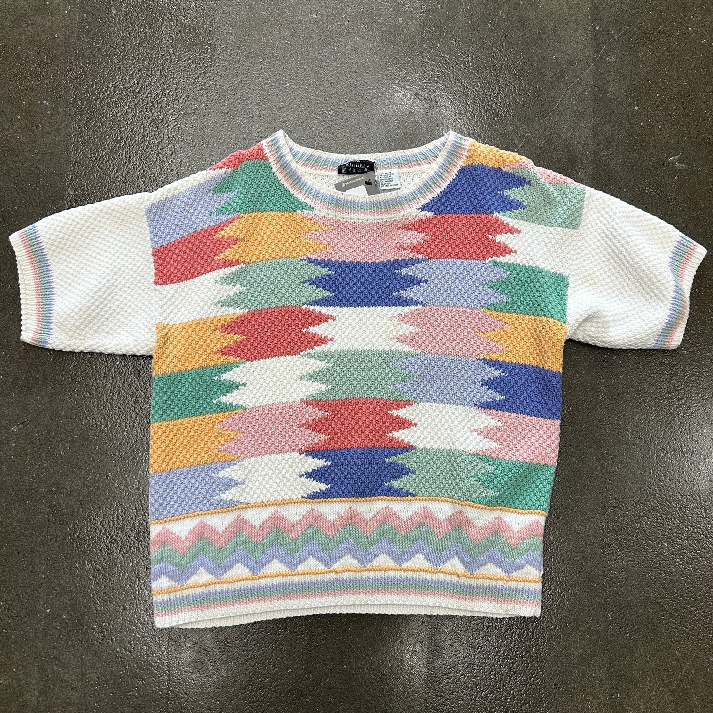 Vintage Russ Studio Geometric Print Short Sleeve Sweater