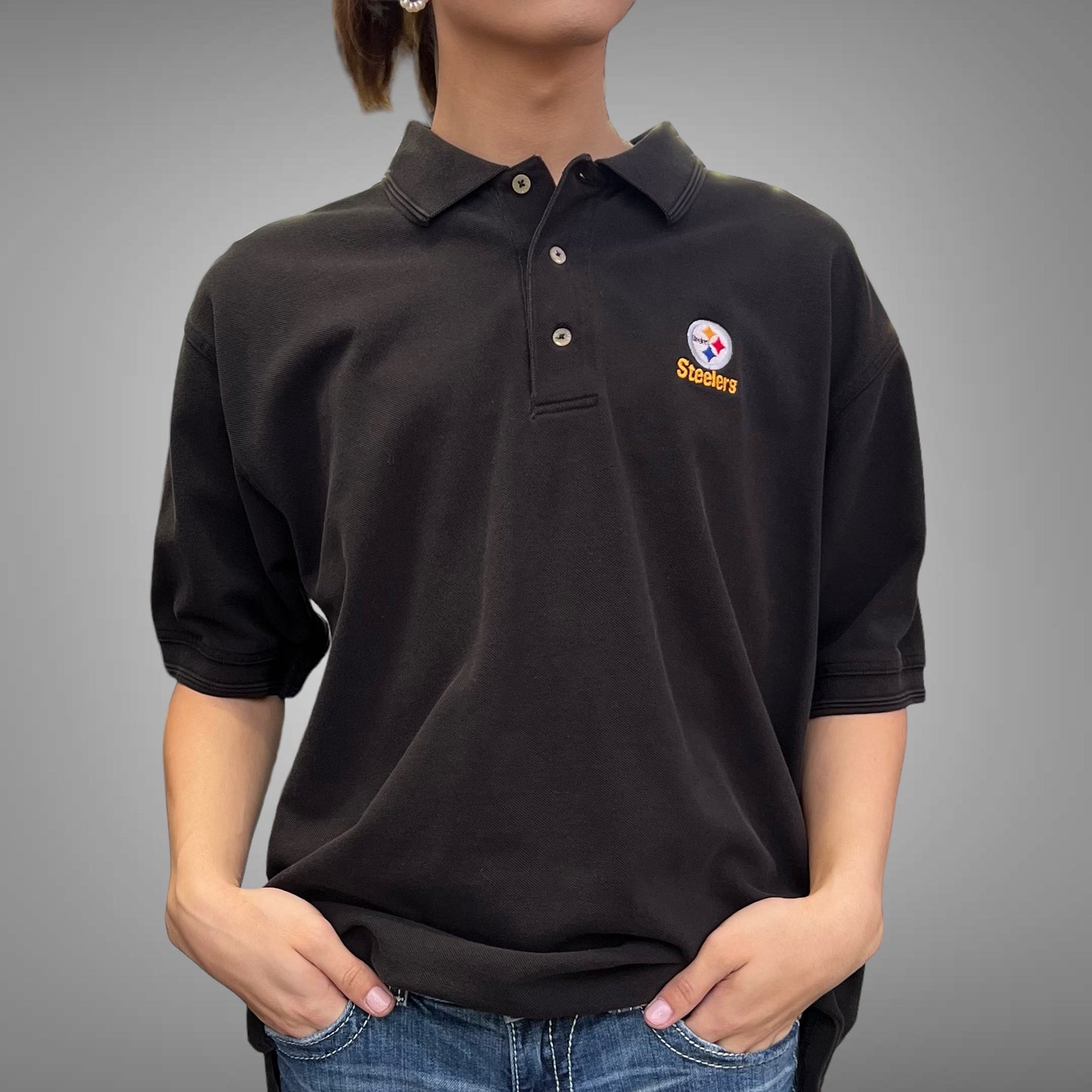 Steelers Black Polo Tee