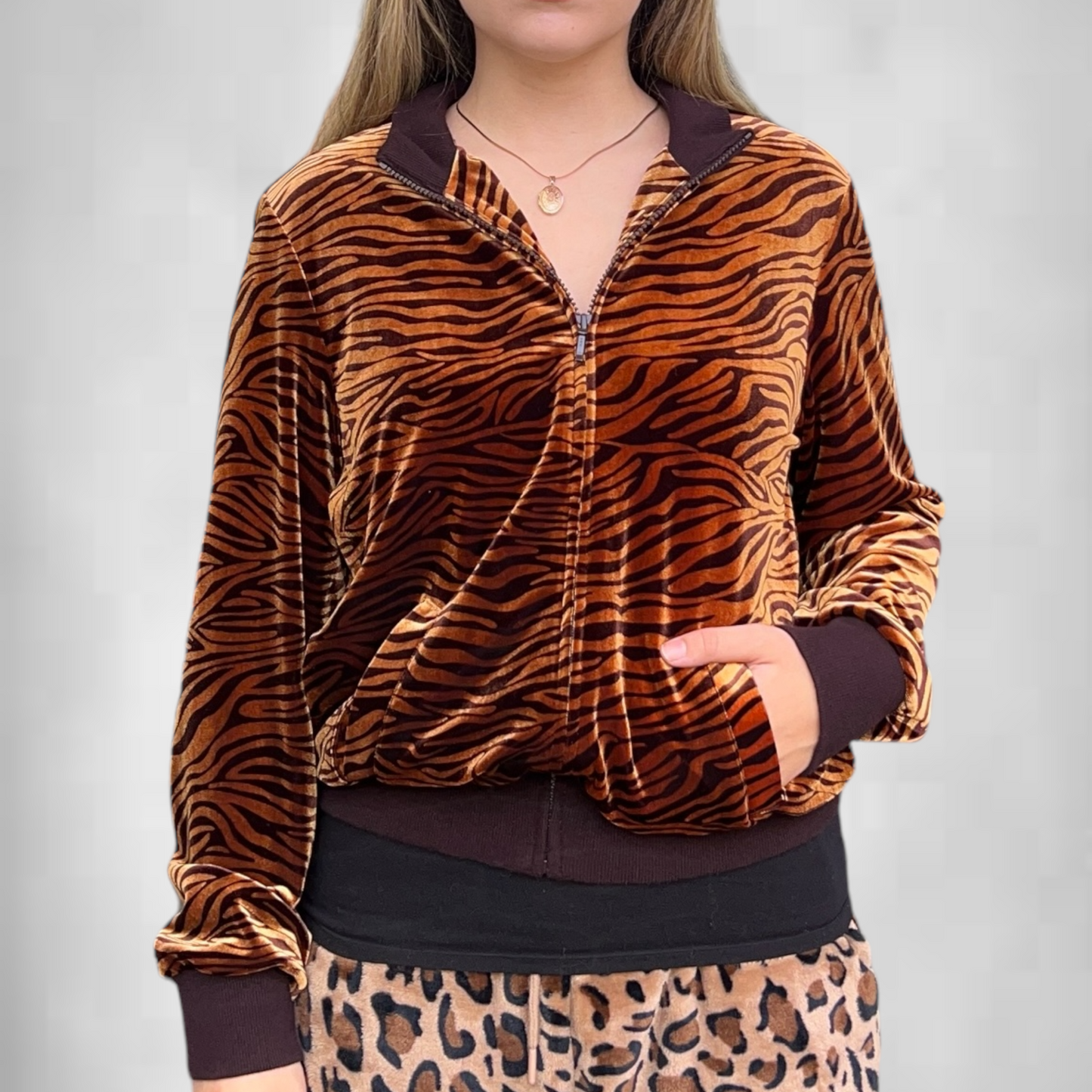 Vintage Velour Tiger Stripe Bomber