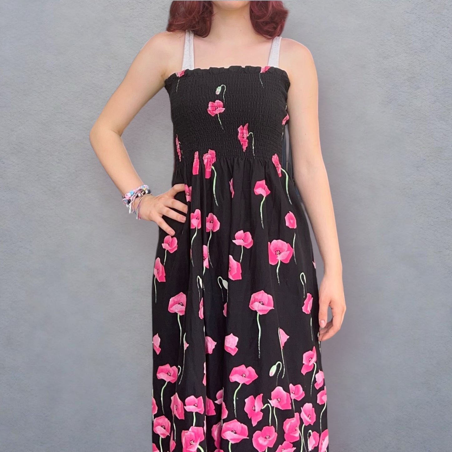 Vintage Black Floral Strapless Dress