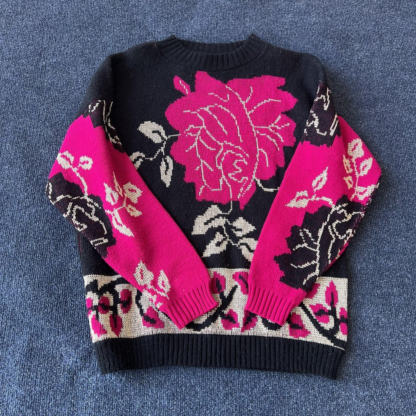 Vintage 80s Rose Floral Sweater