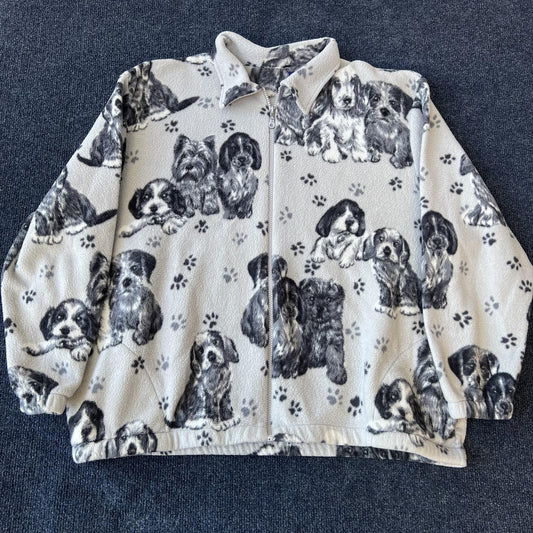 Vintage 90s Dog Puppy Print Fleece Jacket