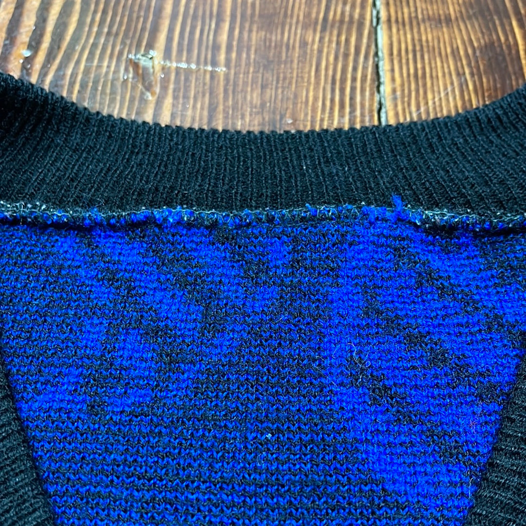 Vintage Blue & Black V-Neck Sweater